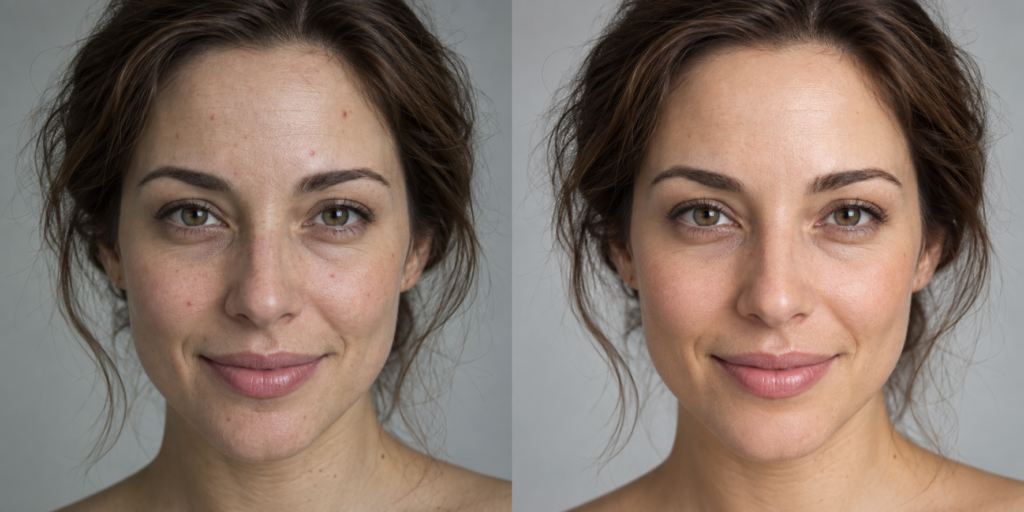 Retrato y beauty: versión después, ejemplo de acabado profesional simulado