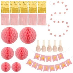 Set de decoración para cumpleaños rosa y dorado