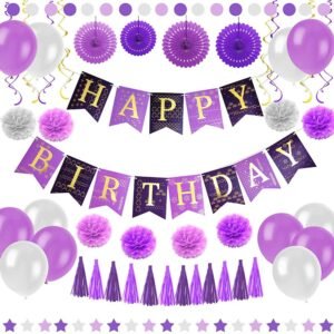 Guirnalda Happy Birthday morada con globos